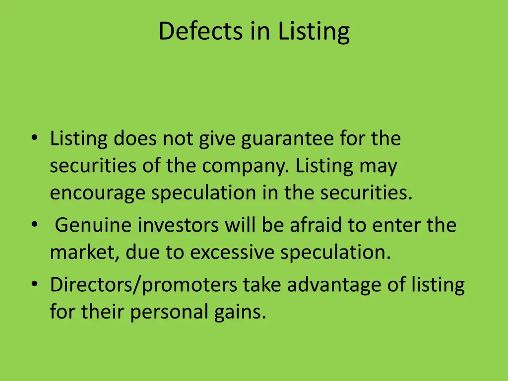 defects in listing