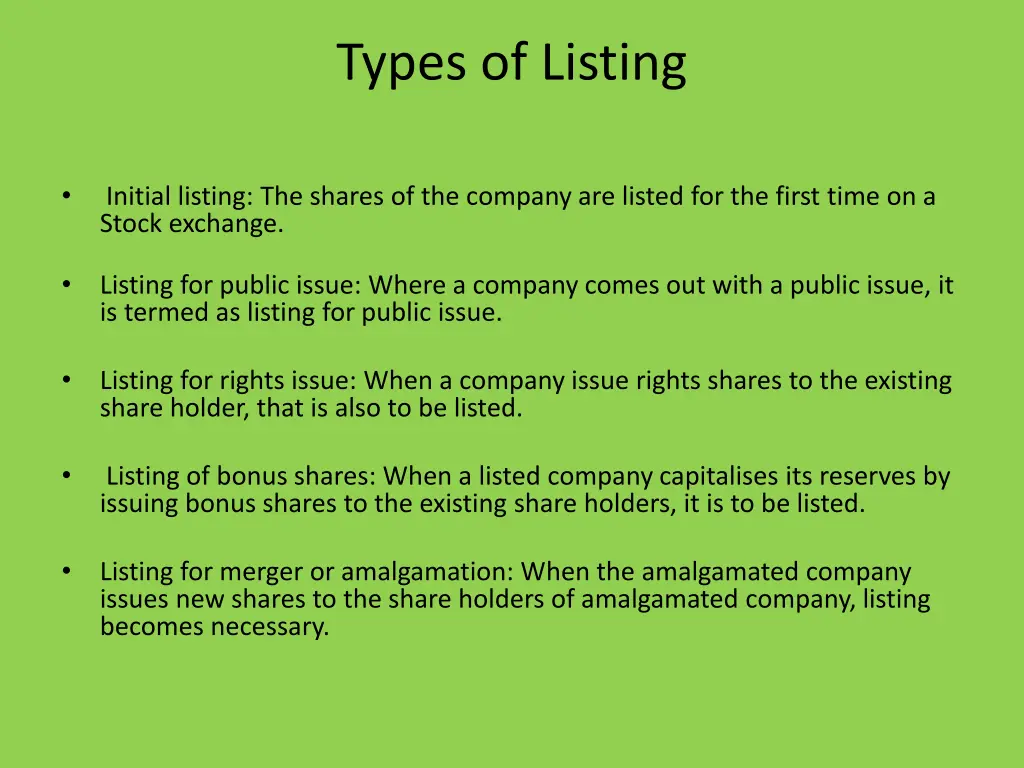 types of listing