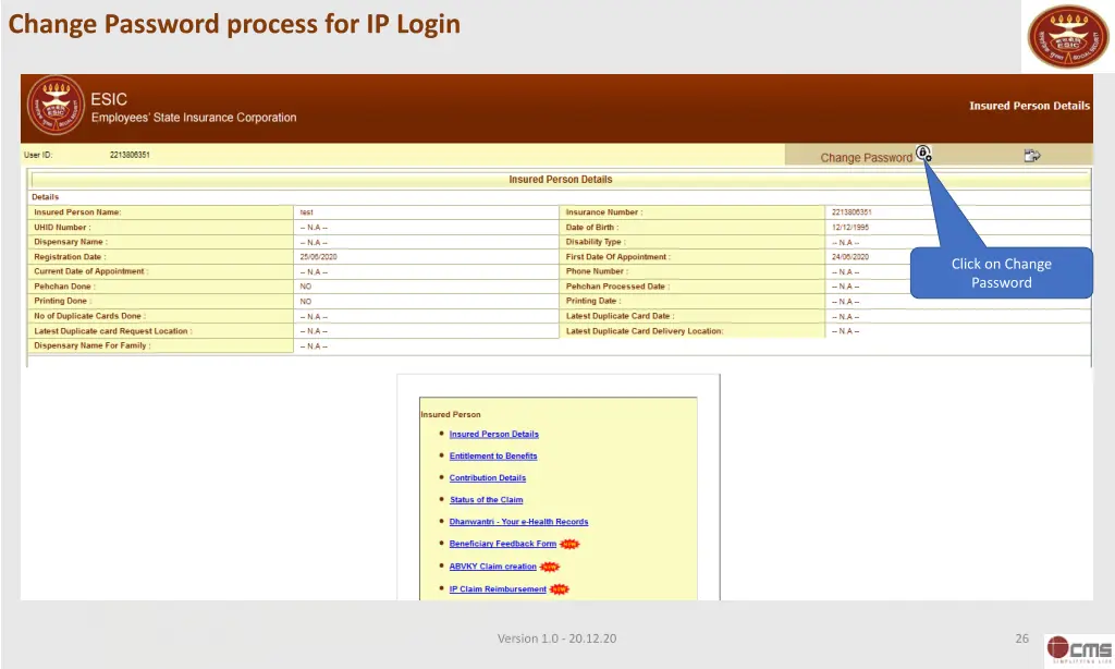 change password process for ip login