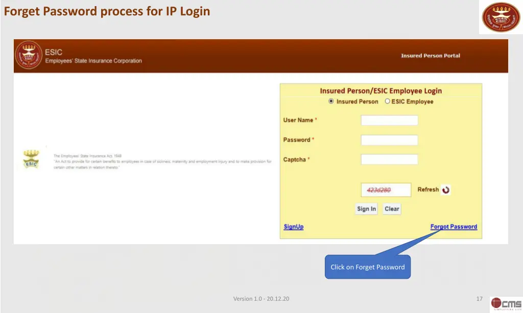 forget password process for ip login