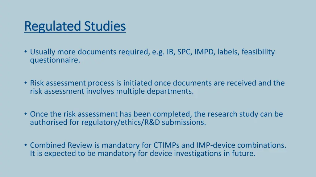 regulated studies regulated studies