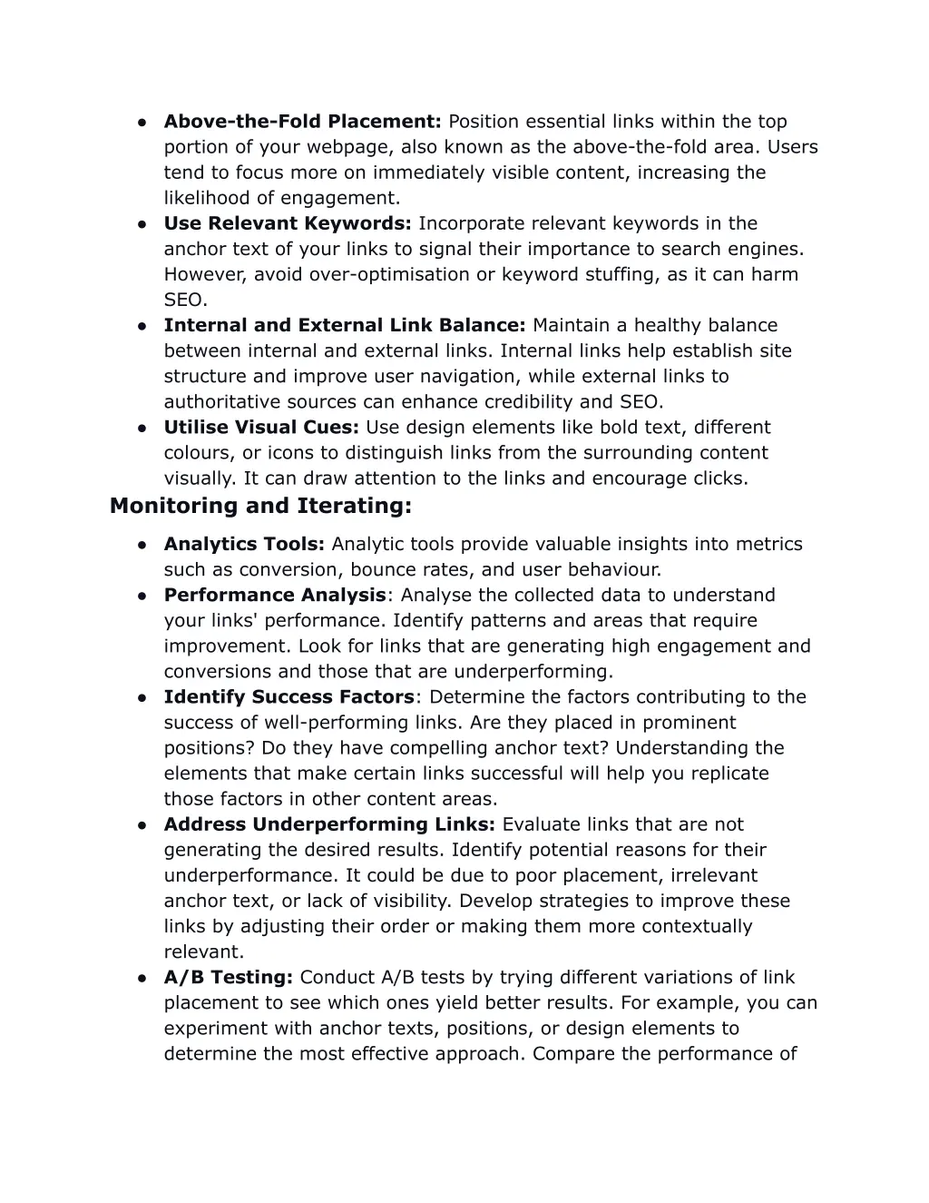 above the fold placement position essential links