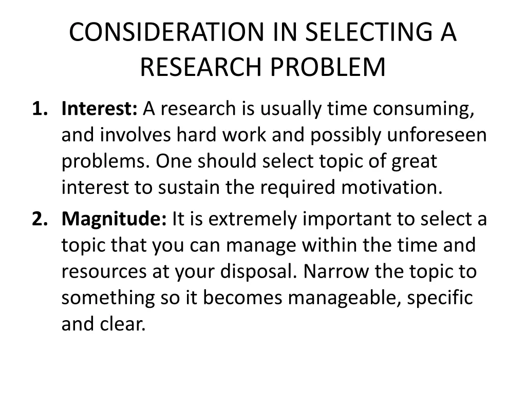 consideration in selecting a research problem