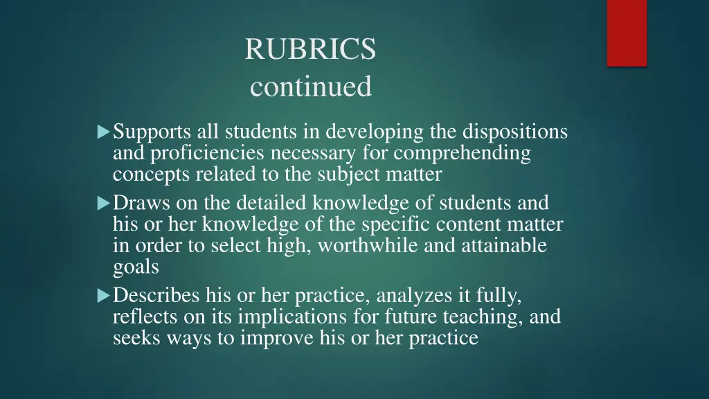 rubrics continued