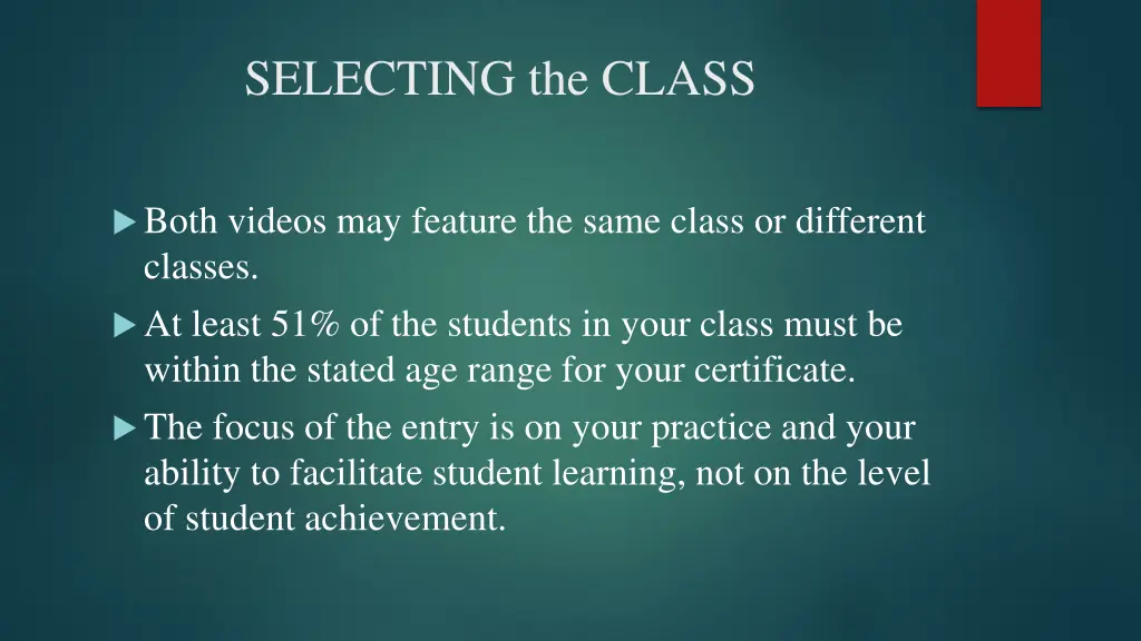 selecting the class