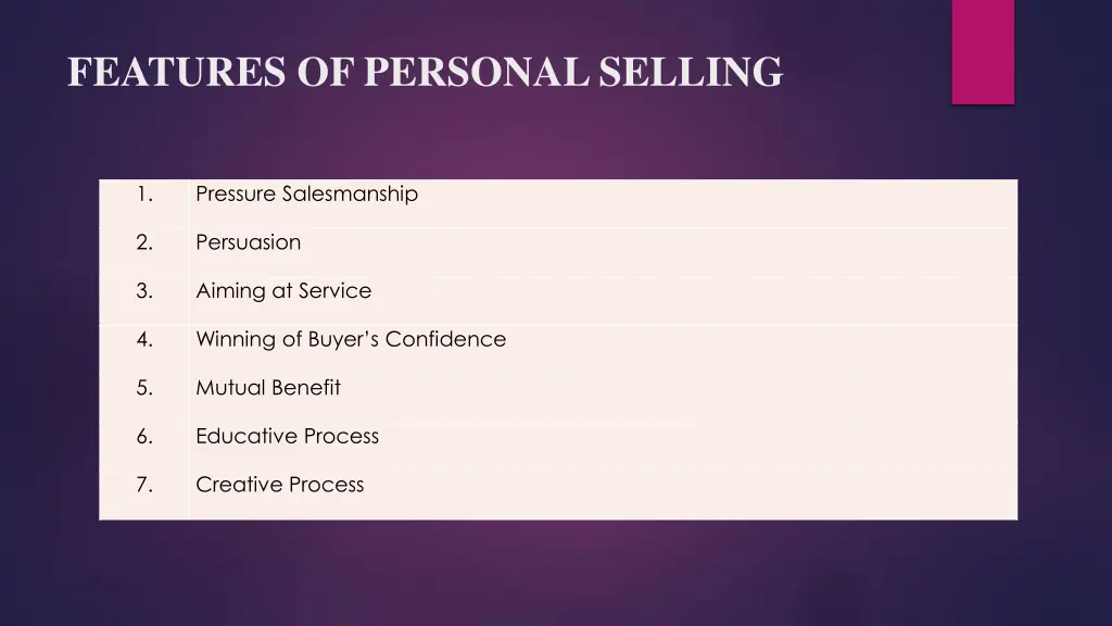 features of personal selling