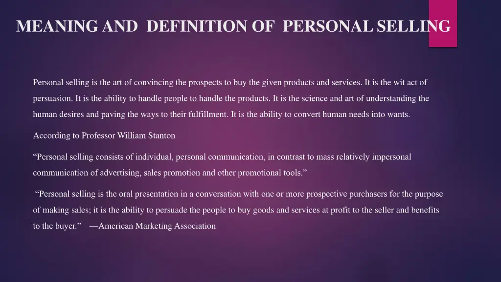 meaning and definition of personal selling