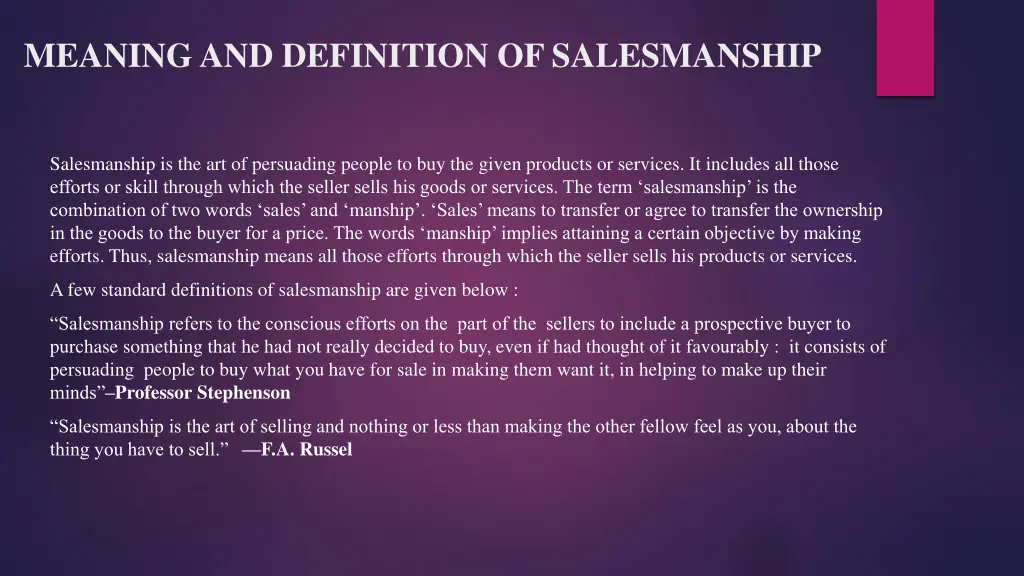 meaning and definition of salesmanship