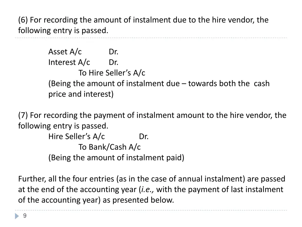 6 for recording the amount of instalment