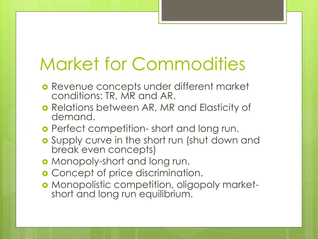 market for commodities 1