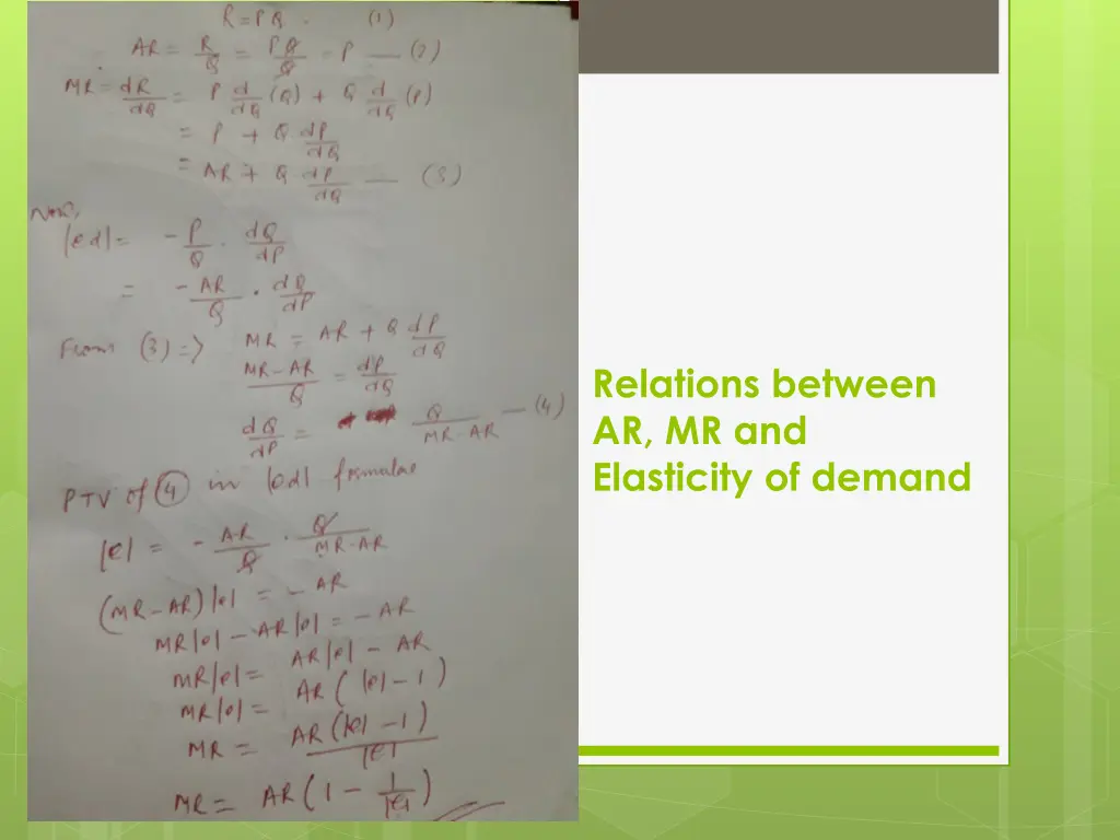 relations between ar mr and elasticity of demand