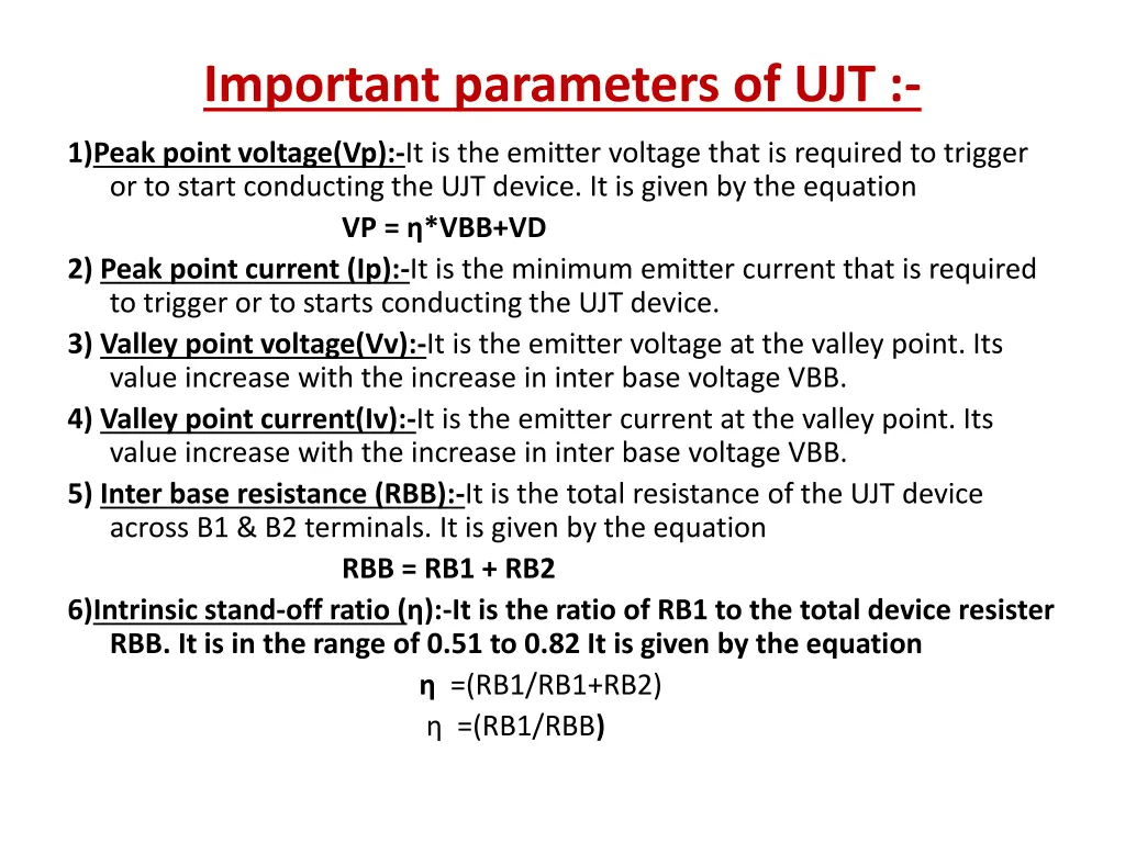 important parameters of ujt