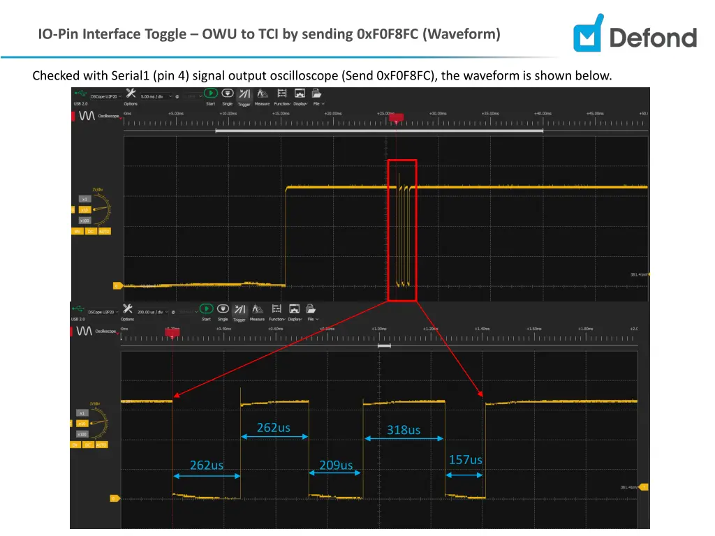 io pin interface toggle owu to tci by sending 1