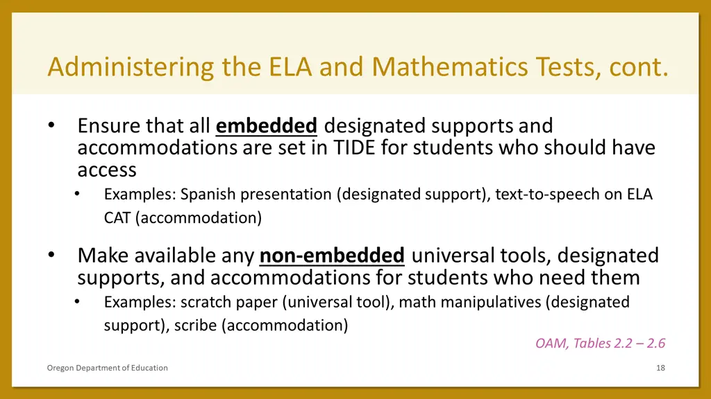 administering the ela and mathematics tests cont