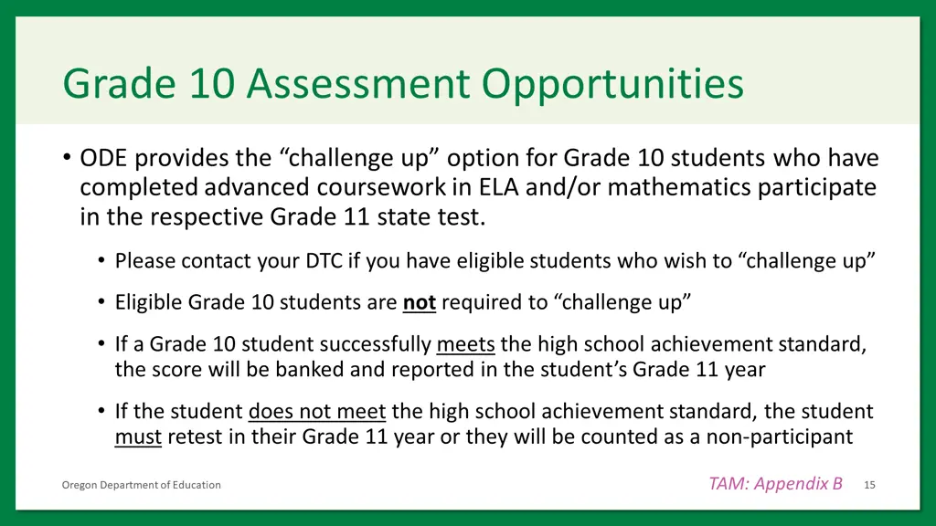 grade 10 assessment opportunities