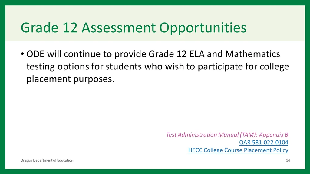 grade 12 assessment opportunities