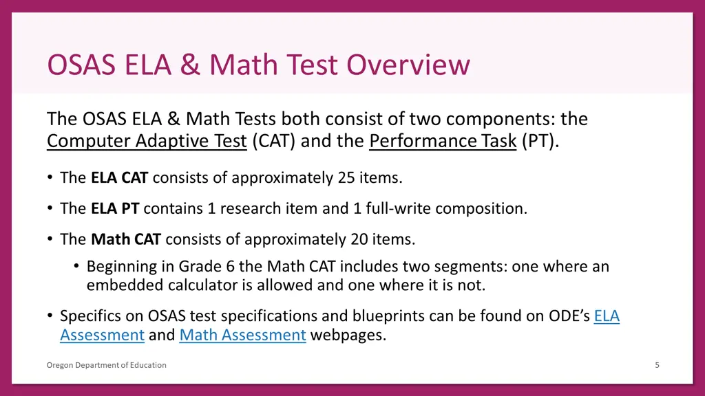 osas ela math test overview