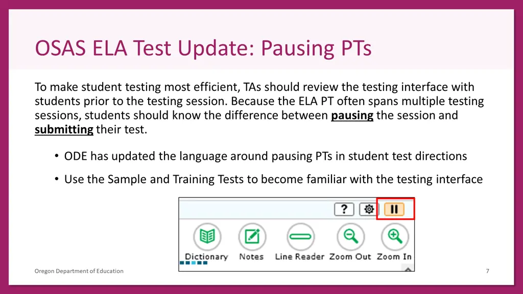 osas ela test update pausing pts