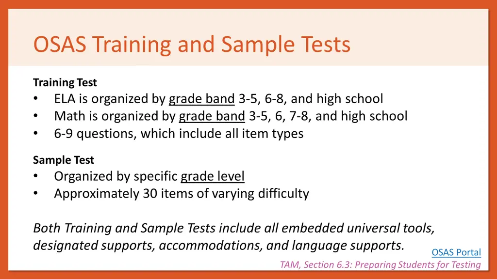 osas training and sample tests