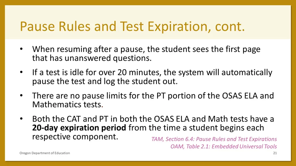 pause rules and test expiration cont