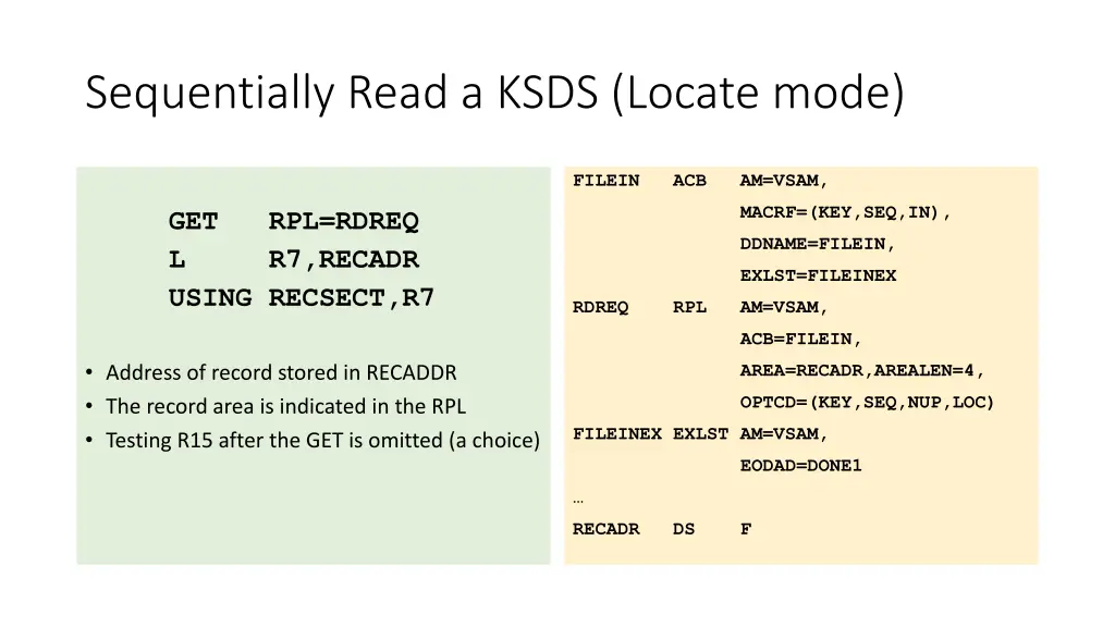 sequentially read a ksds locate mode