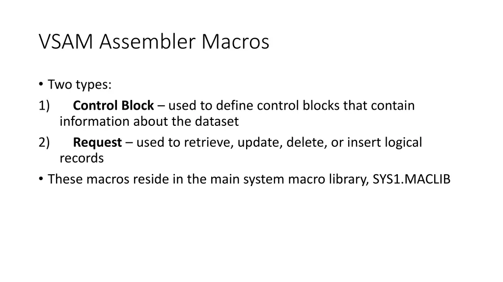 vsam assembler macros