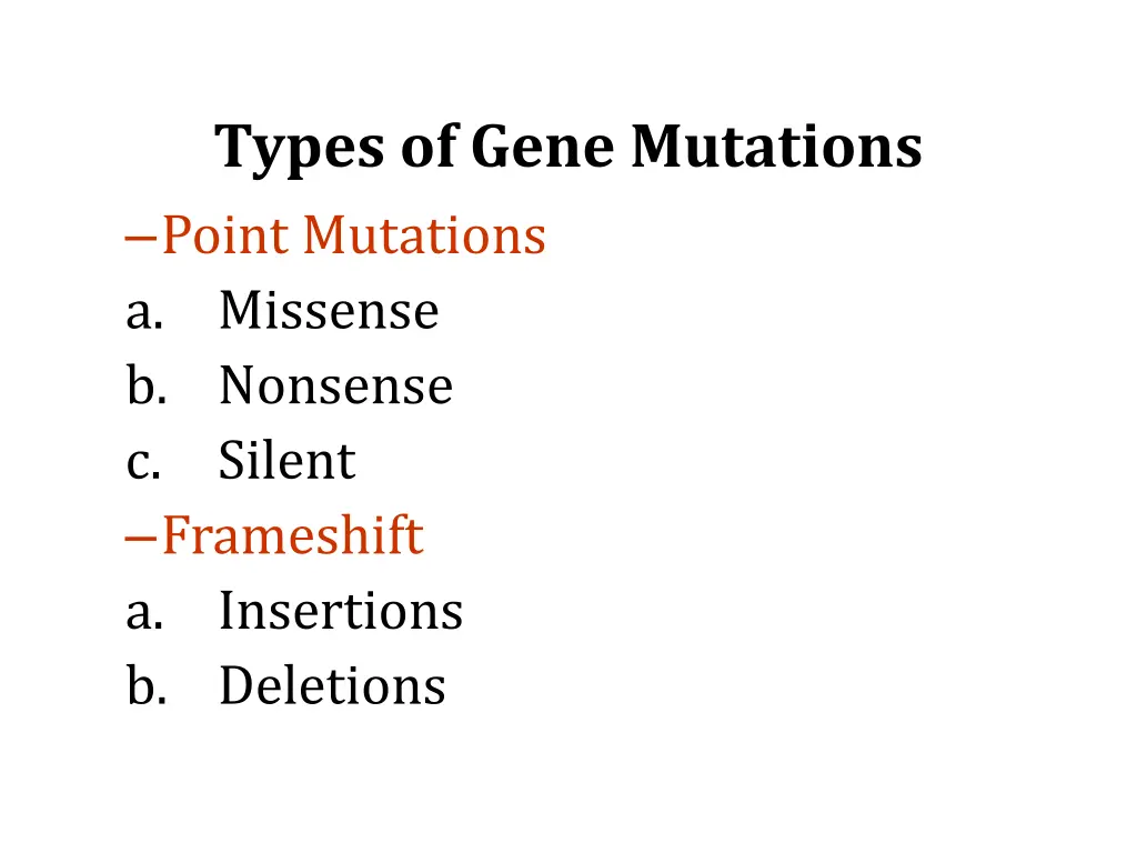 types of gene mutations point mutations