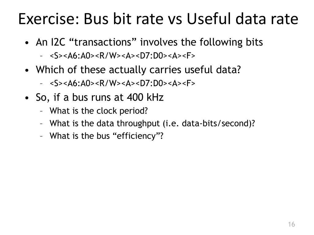 exercise bus bit rate vs useful data rate