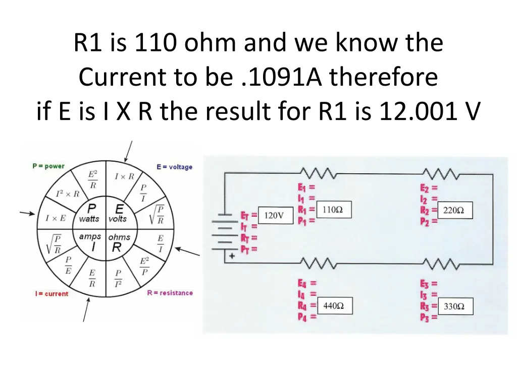 r1 is 110 ohm and we know the current to be 1091a