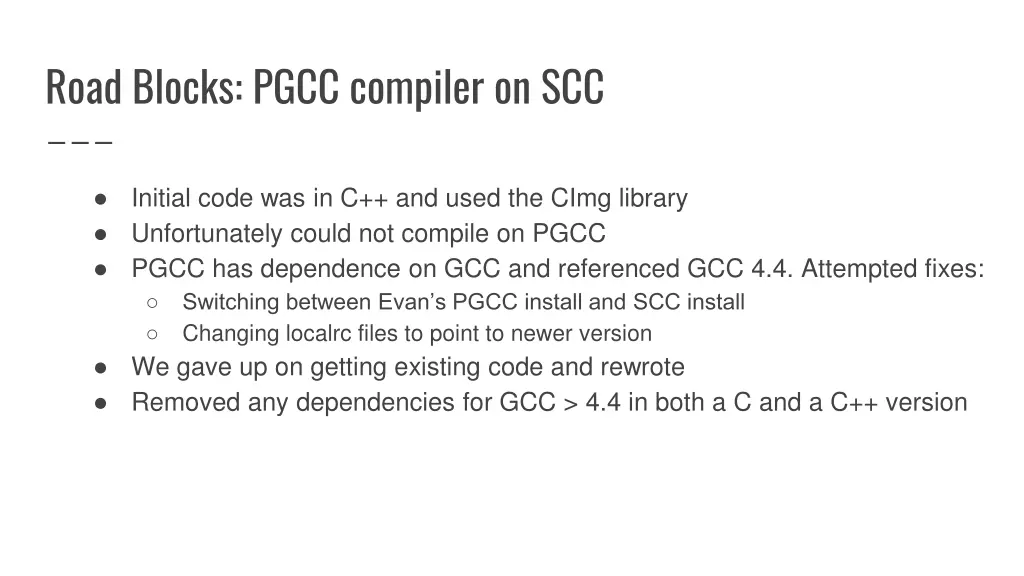 road blocks pgcc compiler on scc