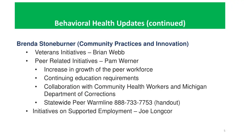 behavioral health updates continued