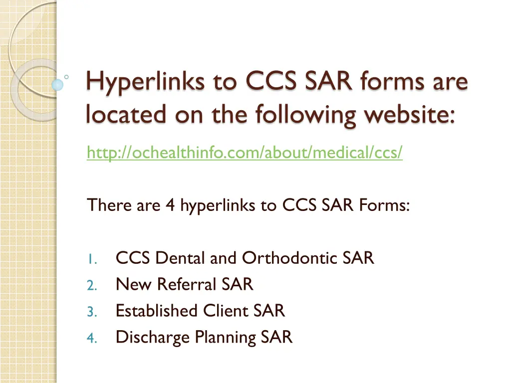 hyperlinks to ccs sar forms are located