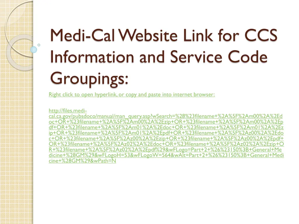 medi cal website link for ccs information