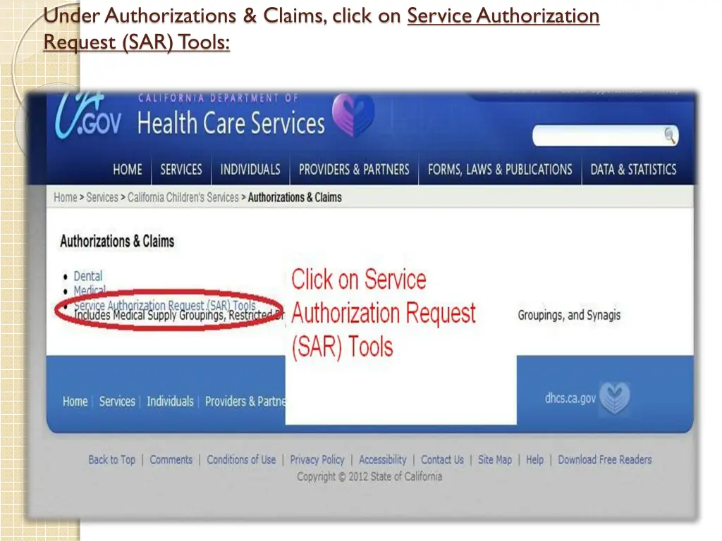 under authorizations claims click on service