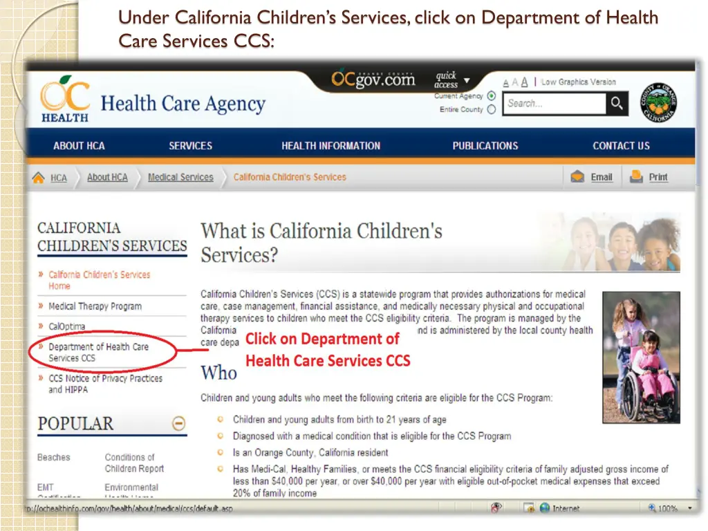 under california children s services click