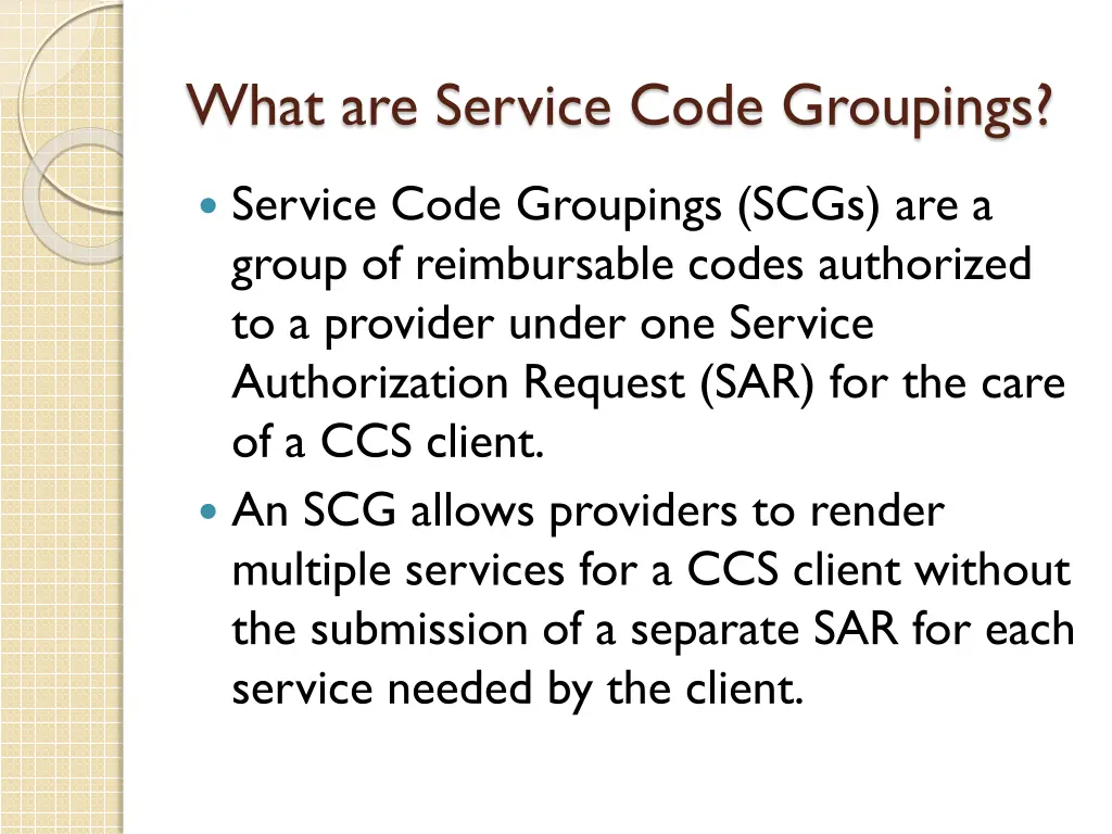 what are service code groupings