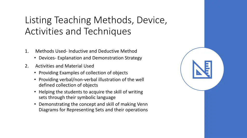 listing teaching methods device activities