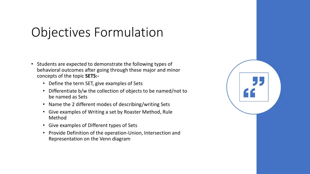 objectives formulation