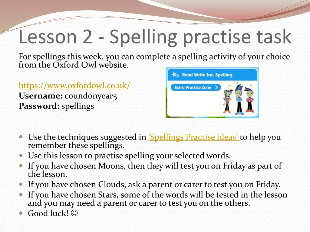 lesson 2 spelling practise task for spellings