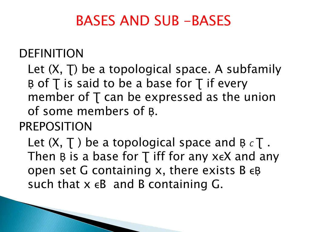 bases and sub bases