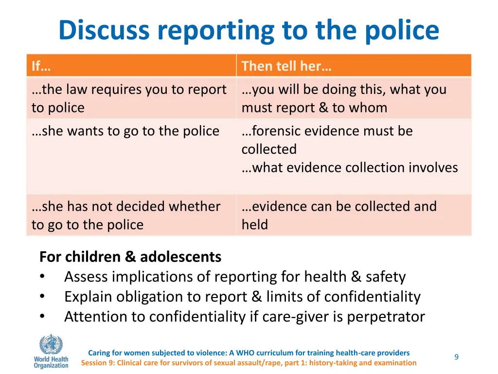 discuss reporting to the police