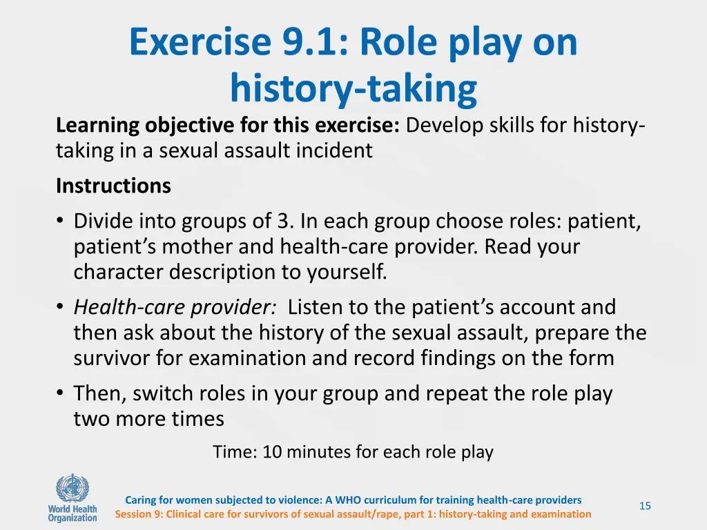 exercise 9 1 role play on history taking learning