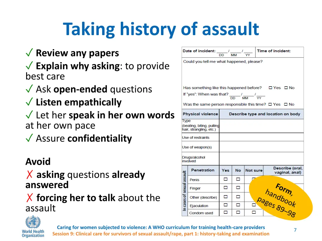 taking history of assault review any papers