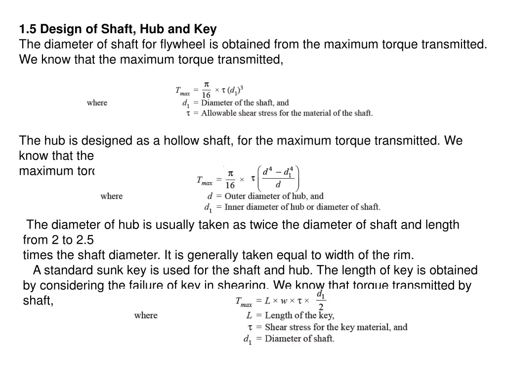 1 5 design of shaft hub and key the diameter