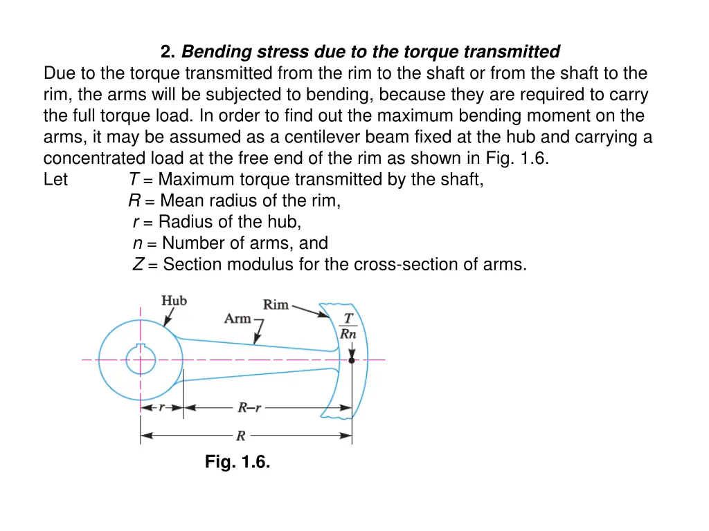 2 bending stress due to the torque transmitted