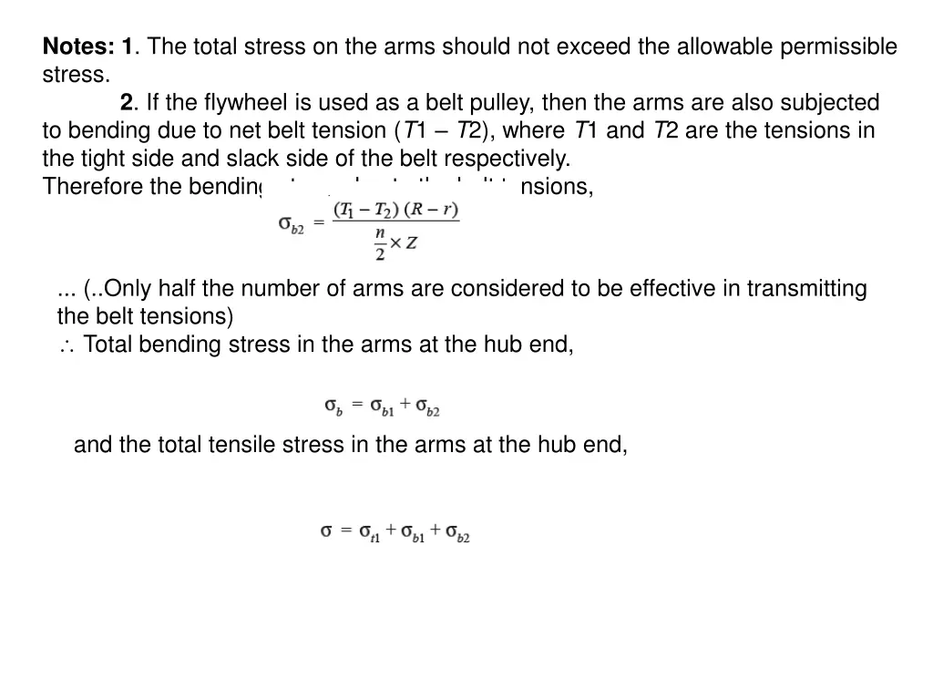 notes 1 the total stress on the arms should