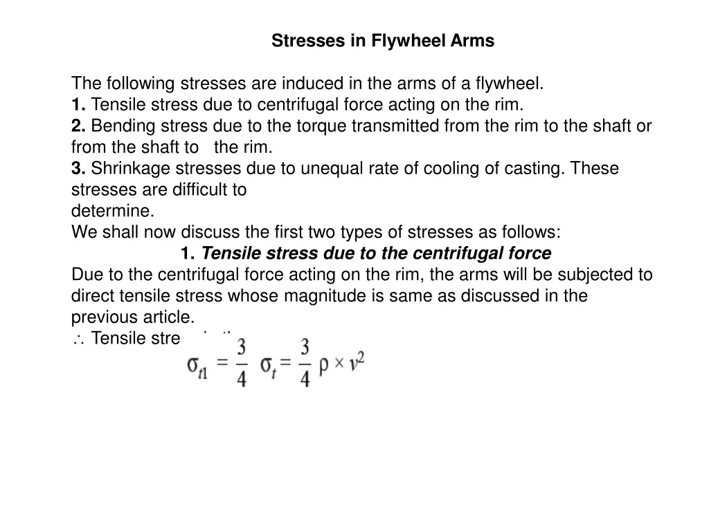 stresses in flywheel arms