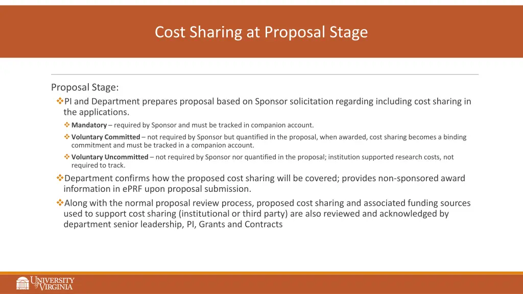 cost sharing at proposal stage