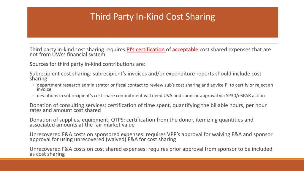 third party in kind cost sharing