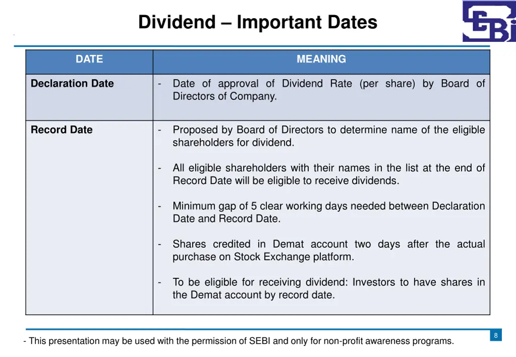 dividend important dates